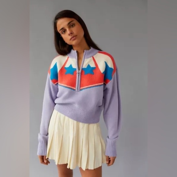 Urban Outfitters Sweaters - UO BDG Jesse Half-Zip Sweater Small Lavendar Stars Cropped Boxy